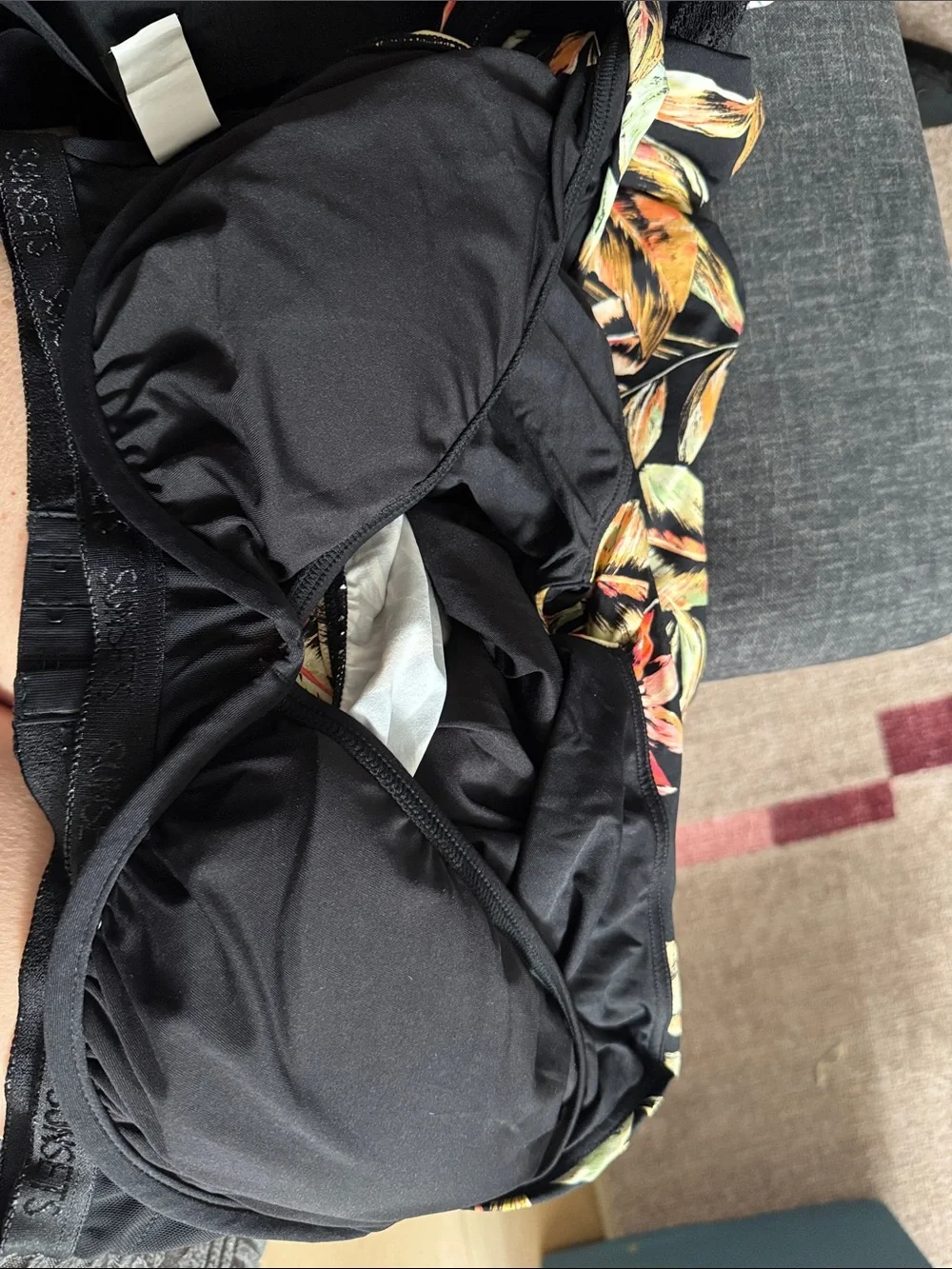 Black Tropical Print Women's Swim Camisole